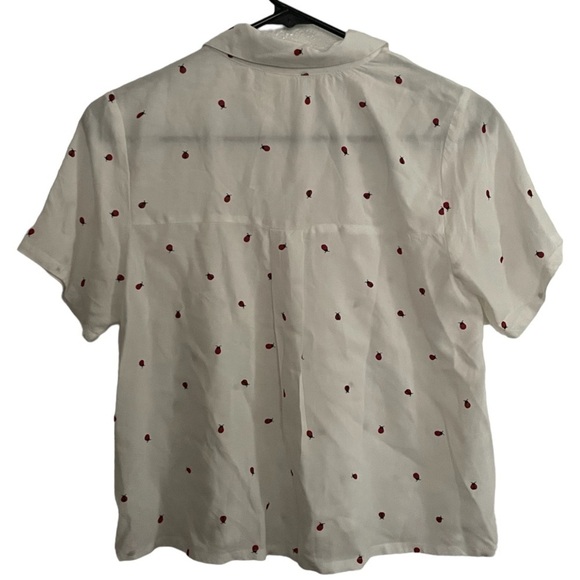Japna ladybug print button down short sleeve rayon shirt size XS - Picture 2 of 5